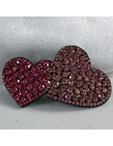 Spinka do włosów DWA SERCA Z KRYSZTAŁKAMI RÓŻ Lolita Akcesoria