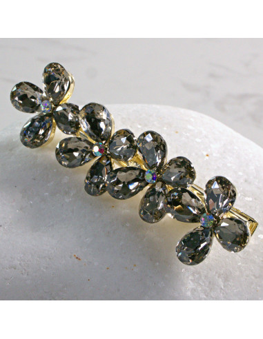 Spinka do włosów 4 KWIATKI KRYSZTAŁKI GRAFIT...