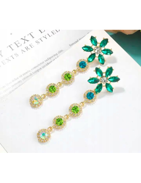 Kolczyki WIECZOROWE ZIELONE KWIATKI Lolita Accessories srebrny sztyft 925