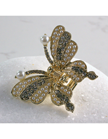 Spinka do włosów DWA ZŁOTE MOTYLKI KRYSZTAŁKI Z PERŁĄ 2szt Lolita Akcesoria