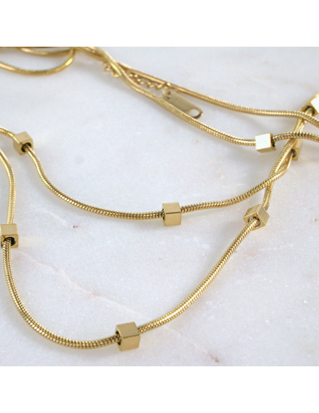 Naszyjnik Podwójny ze stali chirurgicznej Lolita Accessories złote KOSTKI