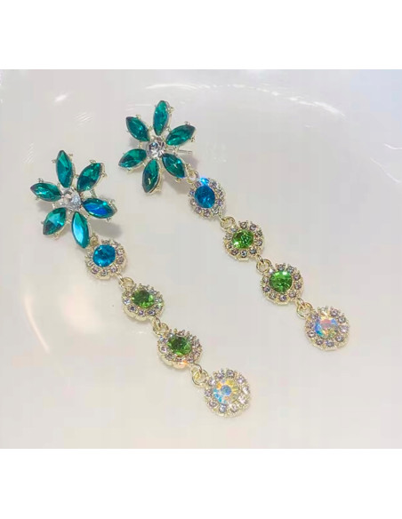 Kolczyki WIECZOROWE ZIELONE KWIATKI Lolita Accessories srebrny sztyft 925