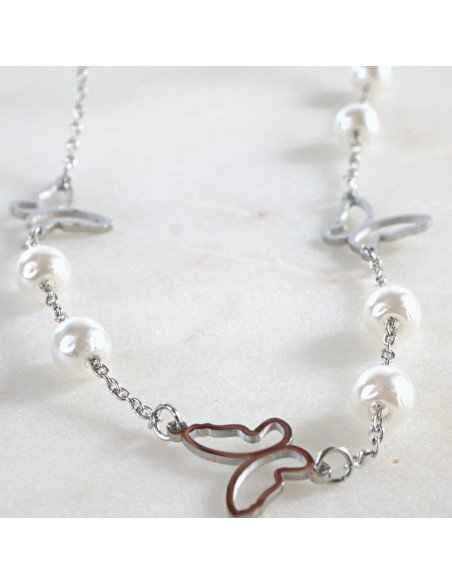 Naszyjnik Celebrytka stal chirurgiczna Lolita Accessories Srebrny Perła