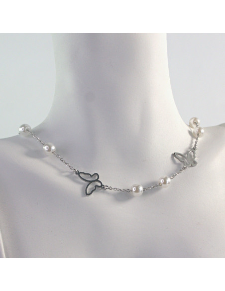 Naszyjnik Celebrytka stal chirurgiczna Lolita Accessories Srebrny Perła