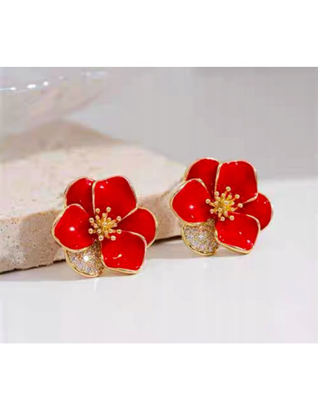 Kolczyki CZERWONE KWIATKI Lolita Accessories srebrny sztyft 925