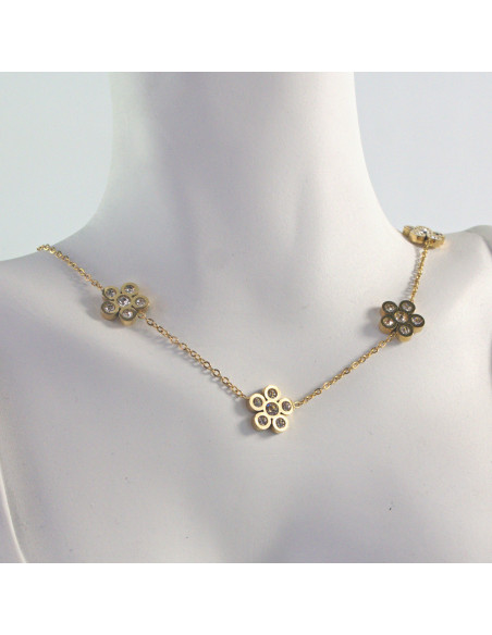 Naszyjnik  ze stali chirururgicznej KWIATKI Z CYRKONIAMI Lolita Akcesoria