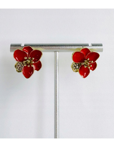 Kolczyki CZERWONE KWIATKI Lolita Accessories srebrny sztyft 925