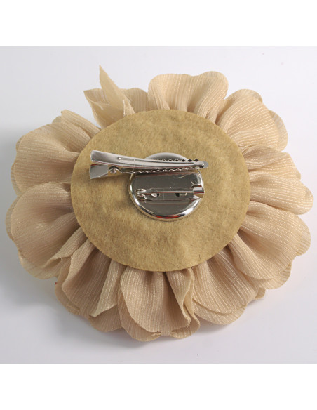 KWIAT Z MATERIAŁU RÓŻA BROSZKA PRZYPINKA LOLITA AKCESORIA 12 CM BEŻOWY