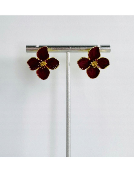 Kolczyki BORDOWE KWIATKI Lolita Accessories srebrny sztyft 925