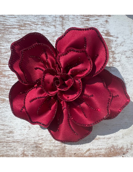 KWIAT Z MATERIAŁU BROSZKA PRZYPINKA LOLITA AKCESORIA 15 CM BORDOWY