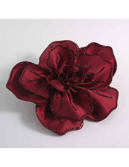 KWIAT Z MATERIAŁU BROSZKA PRZYPINKA LOLITA AKCESORIA 15 CM BORDOWY