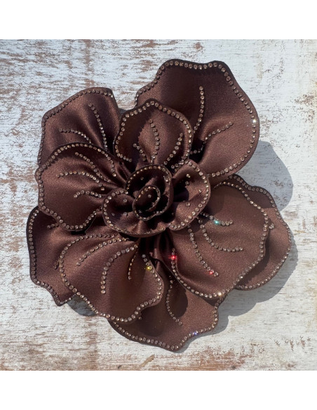 KWIAT Z MATERIAŁU BROSZKA PRZYPINKA LOLITA AKCESORIA 15 CM BRĄZOWY