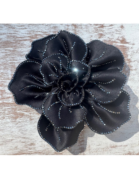 KWIAT Z MATERIAŁU RÓŻA BROSZKA PRZYPINKA LOLITA AKCESORIA 15 CM CZARNY