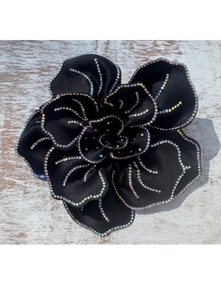 KWIAT Z MATERIAŁU RÓŻA BROSZKA PRZYPINKA LOLITA AKCESORIA 15 CM CZARNY