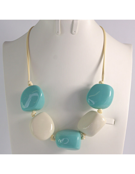 Naszyjnik ecru- błękitny kamienie w stylu BOHO Lolita Akcesoria