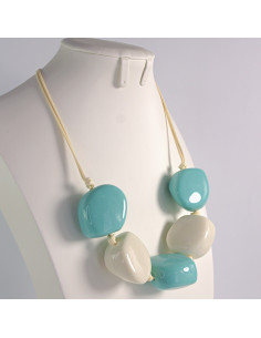 Naszyjnik ecru- błękitny kamienie w stylu BOHO Lolita... 2