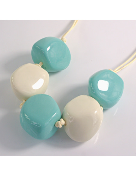 Naszyjnik ecru- błękitny kamienie w stylu BOHO Lolita Akcesoria