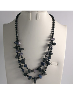 Naszyjnik podwójny grafitowe kamienie z koralikami Lolita...