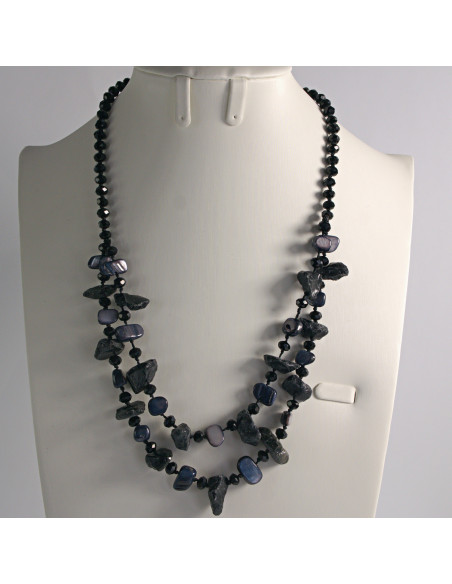 Naszyjnik podwójny grafitowe kamienie z koralikami Lolita Akcesoria