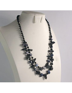 Naszyjnik podwójny grafitowe kamienie z koralikami Lolita... 2