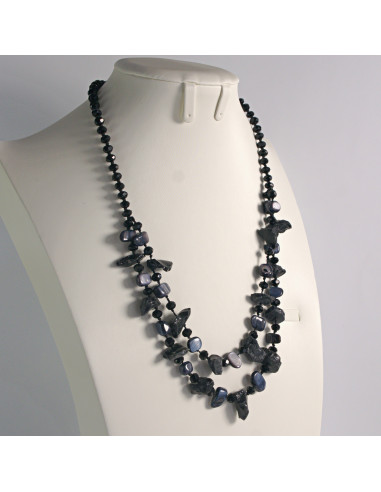 Naszyjnik podwójny grafitowe kamienie z...