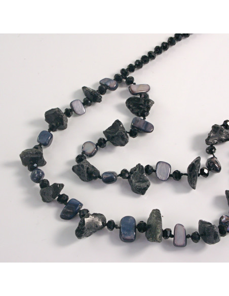 Naszyjnik podwójny grafitowe kamienie z koralikami Lolita Akcesoria