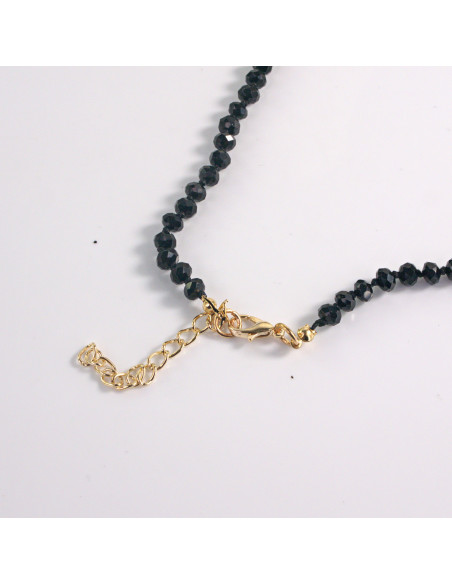 Naszyjnik podwójny grafitowe kamienie z koralikami Lolita Akcesoria