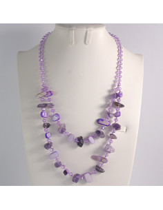 Naszyjnik podwójny fioletowe kamienie z koralikami Lolita...