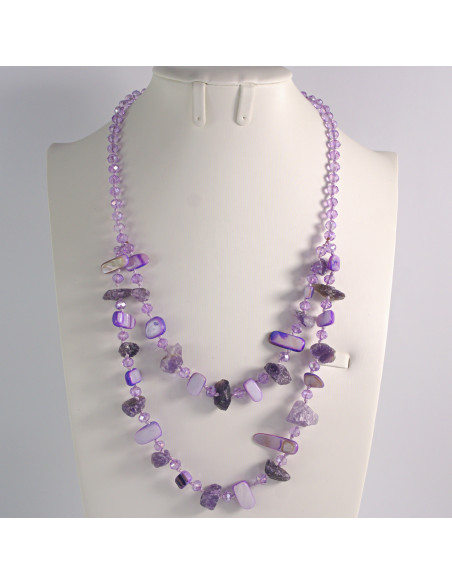 Naszyjnik podwójny fioletowe kamienie z koralikami Lolita Akcesoria