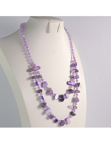 Naszyjnik podwójny fioletowe kamienie z...