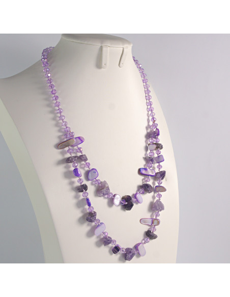 Naszyjnik podwójny fioletowe kamienie z koralikami Lolita Akcesoria