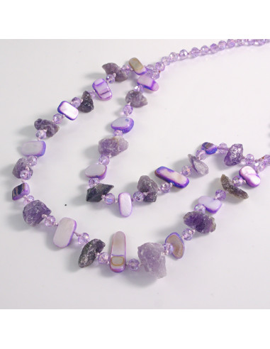 Naszyjnik podwójny fioletowe kamienie z...