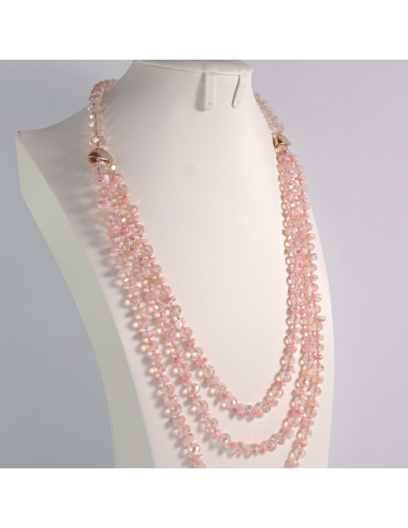 Naszyjnik potrójny różowe kamienie z koralikami Lolita Akcesoria