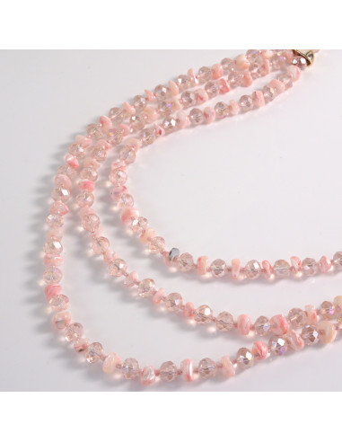 Naszyjnik potrójny różowe kamienie z koralikami...