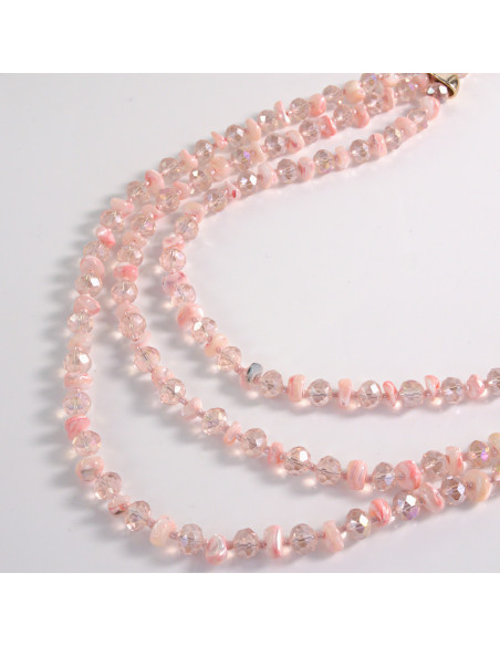 Naszyjnik potrójny różowe kamienie z koralikami Lolita Akcesoria