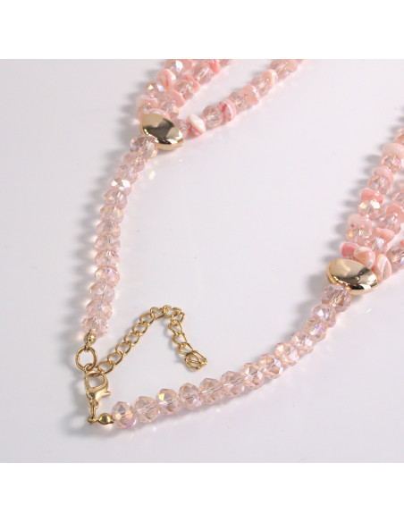 Naszyjnik potrójny różowe kamienie z koralikami Lolita Akcesoria