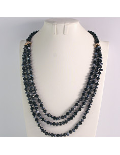 Naszyjnik potrójny ciemne kamienie z koralikami Lolita...