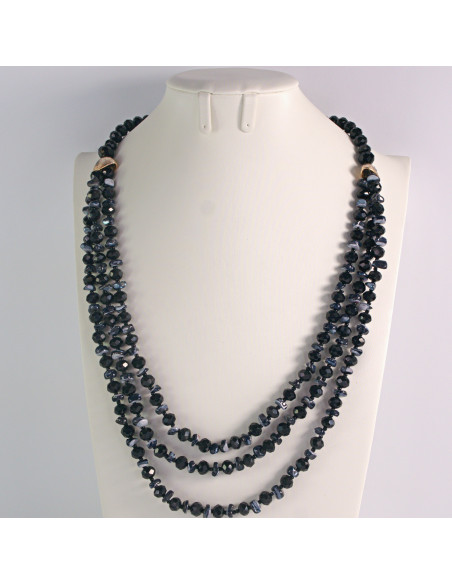 Naszyjnik potrójny ciemne kamienie z koralikami Lolita Akcesoria