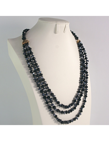 Naszyjnik potrójny ciemne kamienie z koralikami Lolita Akcesoria