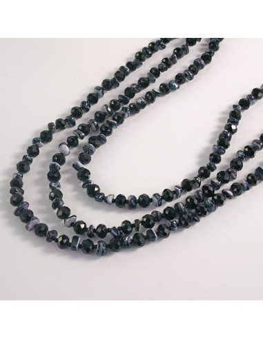 Naszyjnik potrójny ciemne kamienie z koralikami...