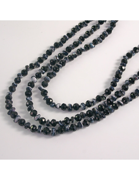 Naszyjnik potrójny ciemne kamienie z koralikami Lolita Akcesoria