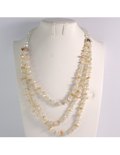 Naszyjnik potrójny jasne kamienie z koralikami Lolita...