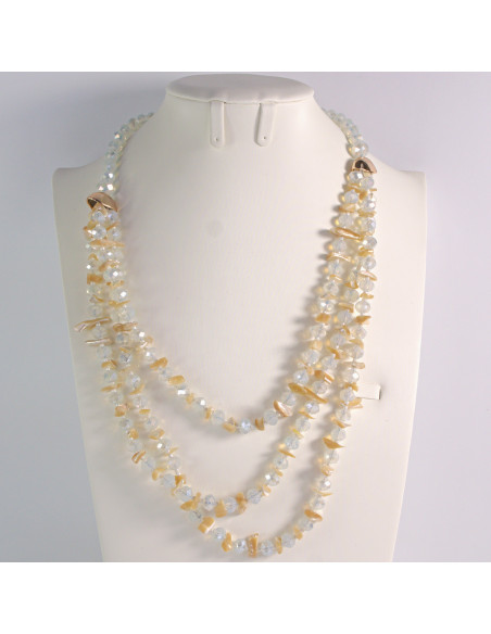 Naszyjnik potrójny jasne kamienie z koralikami Lolita Akcesoria