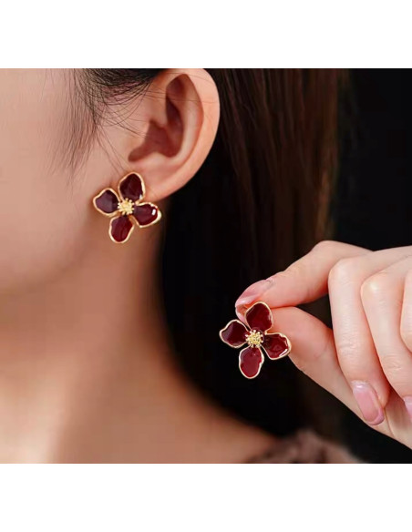 Kolczyki BORDOWE KWIATKI Lolita Accessories srebrny sztyft 925