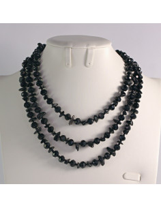 Naszyjnik potrójny czarne kamienie z koralikami Lolita...