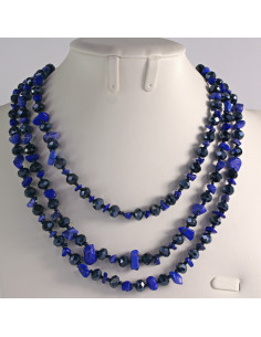 Naszyjnik potrójny niebieskie kamienie z koralikami...