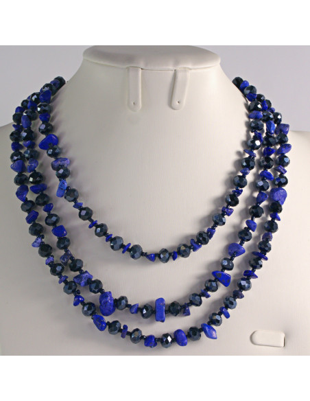 Naszyjnik potrójny niebieskie kamienie z koralikami Lolita Akcesoria