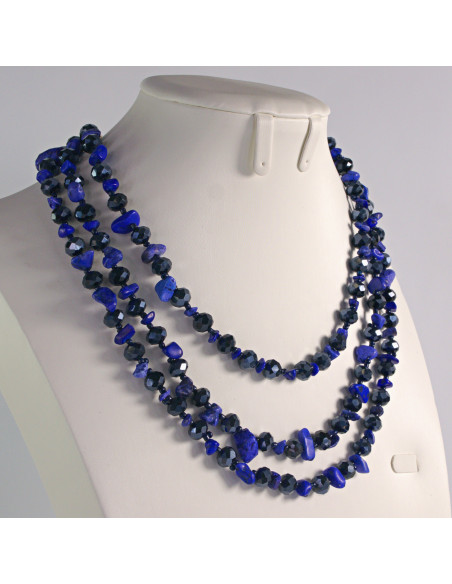 Naszyjnik potrójny niebieskie kamienie z koralikami Lolita Akcesoria