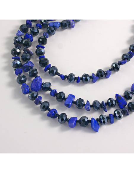 Naszyjnik potrójny niebieskie kamienie z koralikami Lolita Akcesoria