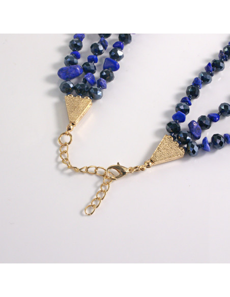 Naszyjnik potrójny niebieskie kamienie z koralikami Lolita Akcesoria